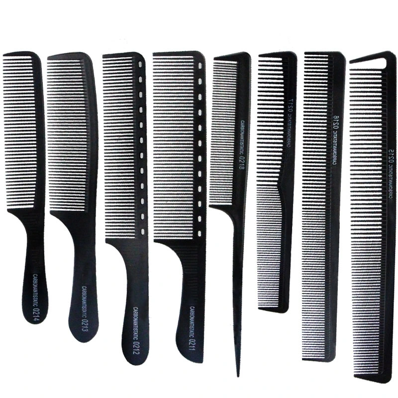 Custom Carbon Fiber Hairdressing Comb Set 8 Styles Double-Sided Pointed Tail Comb