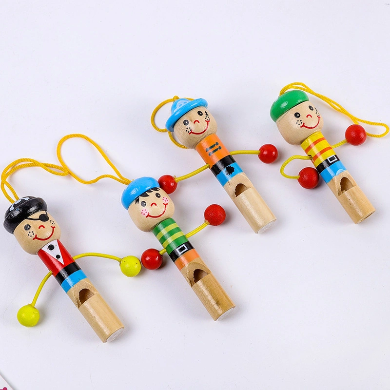 Wooden Pirate Whistle Musical Instrument Cartoon Whistle Key Chain for Children's Toy