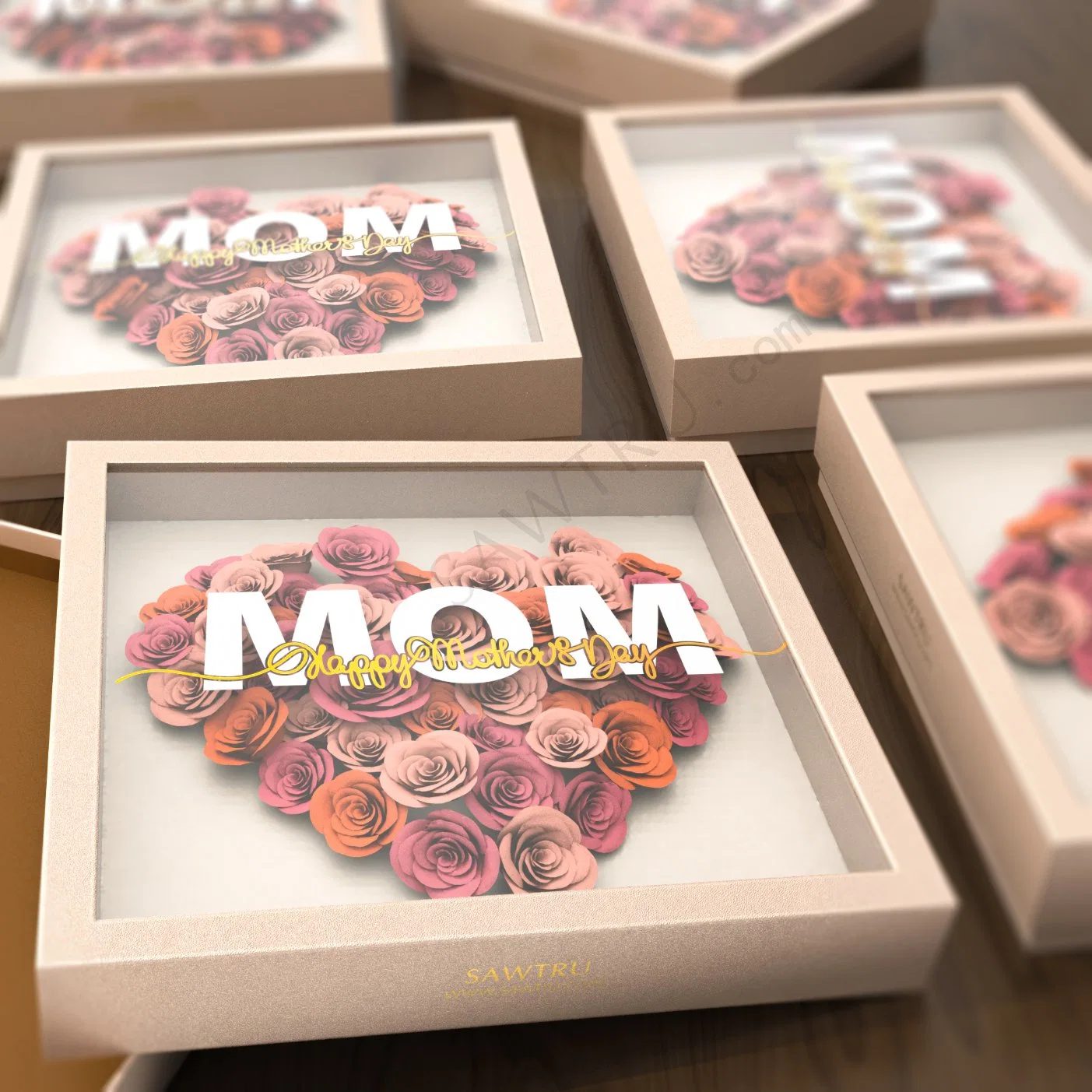 Caixa de embalagem de presentes em papel dia Sawtru Luxury Mothers com PVC Flor janela