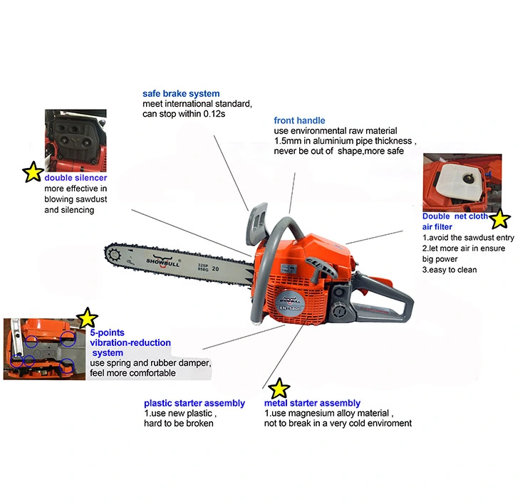 Agricultural Machinery 5800 Gasoline Chain Saw Garden Tool Petrol Chainsaw