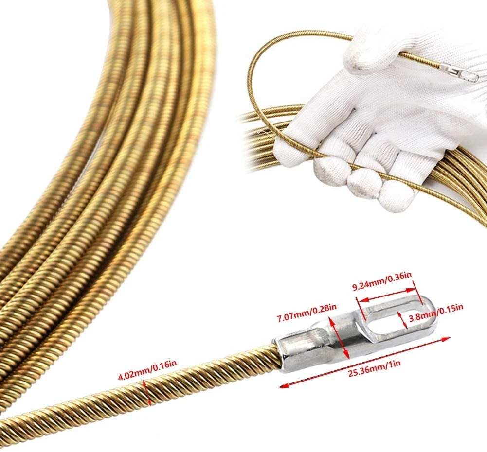 3.2mm 3.8mm Full Spring Steel Wire Fish Tape Golden Silver Spiral Steel Reusable Cable Pulling Cable Puller