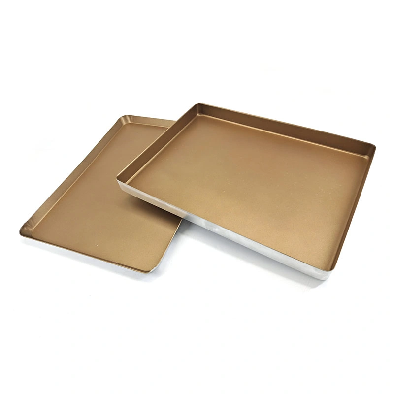 Factory ODM&OEM Golden Color Non Stick Aluminium Flat Baking Sheet Pan Bakery Oven Bread Cake Jelly Roll Cookie Baking Pan