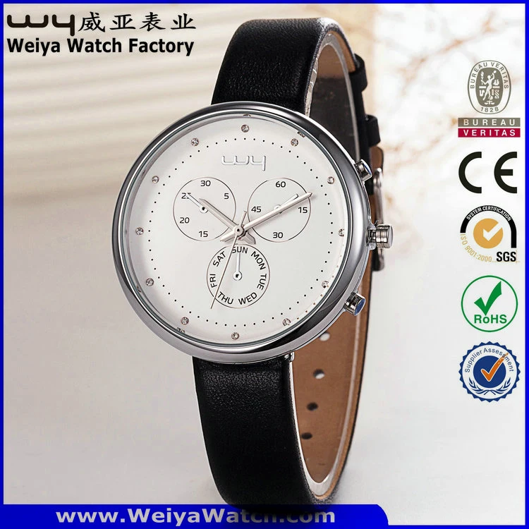 OEM/ODM Leather Strap Quartz Ladies Custom Wrist Watch (Wy-091A)