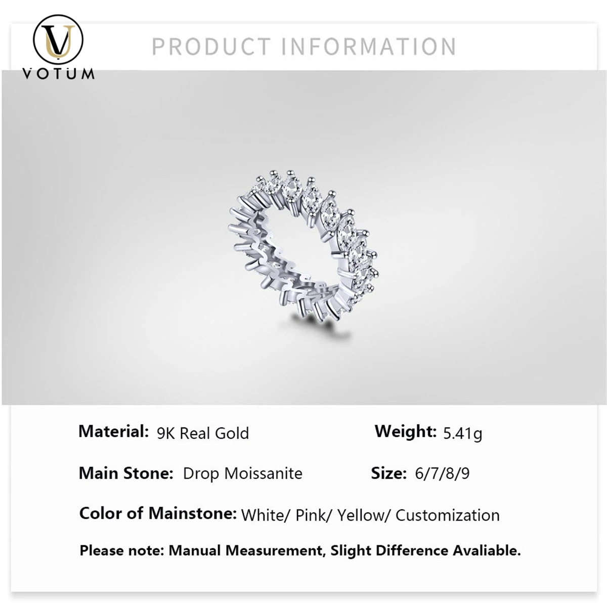 Votum Custom Luxury 9K Real Gold Marquise Moissanite Diamonds Accessories Wedding Ring Jewelry