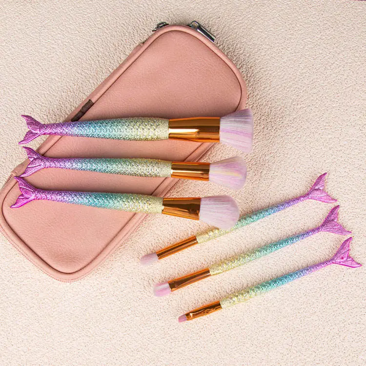 5 PCS-Set Gradient Color Fishtail Set Facial Beauty Tool Mermaid Makeup Brush