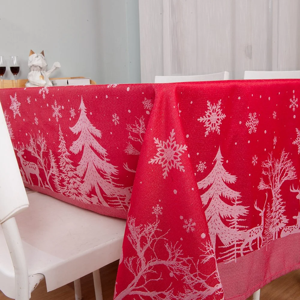 Christmas Design Water Proof Yarn Dyed 100% Polyester Jacquard Tablecloth