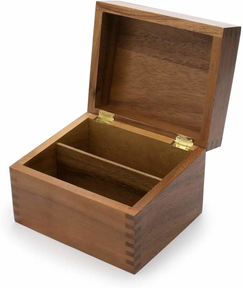 Customization Wood/Wooden Recipe Box with 2 Compartments for Letters/Cards/Photos Storage