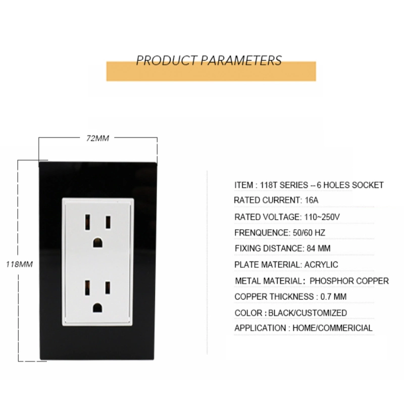 16Um PC de acrílico duplo da placa electrica Us Tomada de Energia da Tomada de 250 V