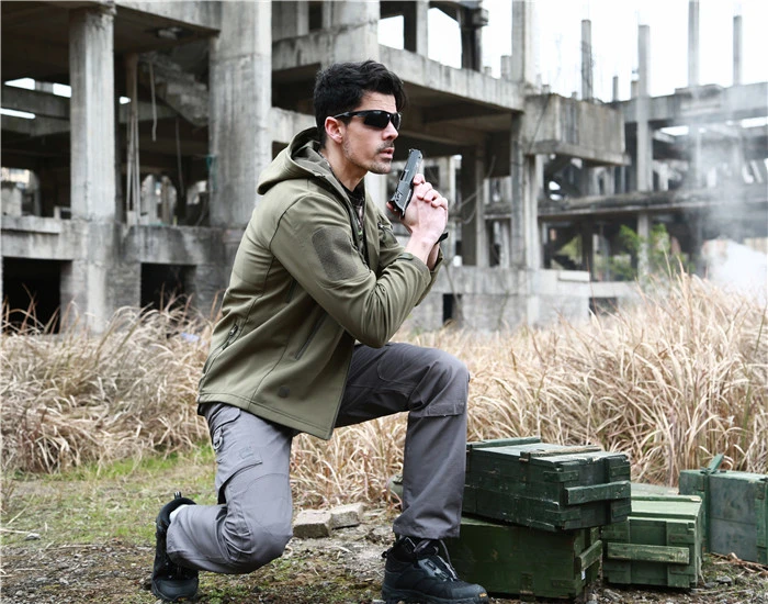 Green Hoodie estilo militar uniforme impermeable estilo militar Caza Softshell Chaqueta