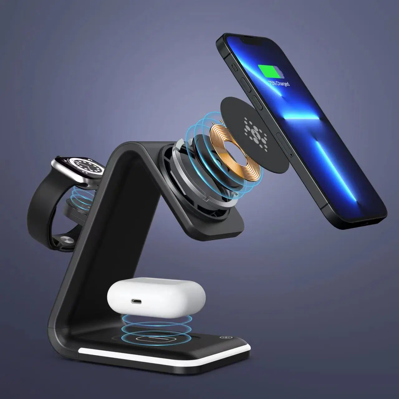 5-in-1 Magnetic Wireless Charging Station Dock Stand Phone Earphone Watch Charger Bracket for Phone 12/12 PRO/12 PRO Max/12 Mini Factory Supply