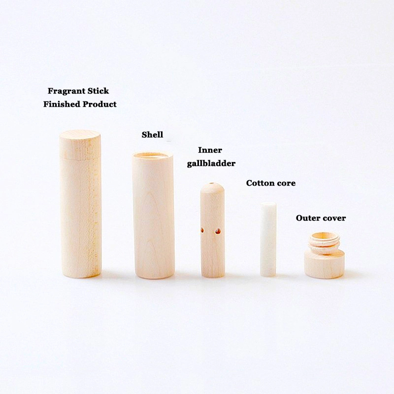 Personal Portable Natural Wooden Essential Oil Aroma Inhaler Tube with Cotton Wick