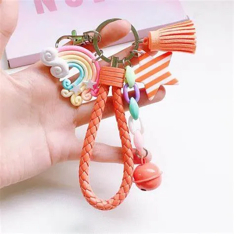 Wholesale/Supplier High quality/High cost performance 3D PVC Keychains Cute Creative Rainbow PU Leather Keyring Custom Keyholder Keychain