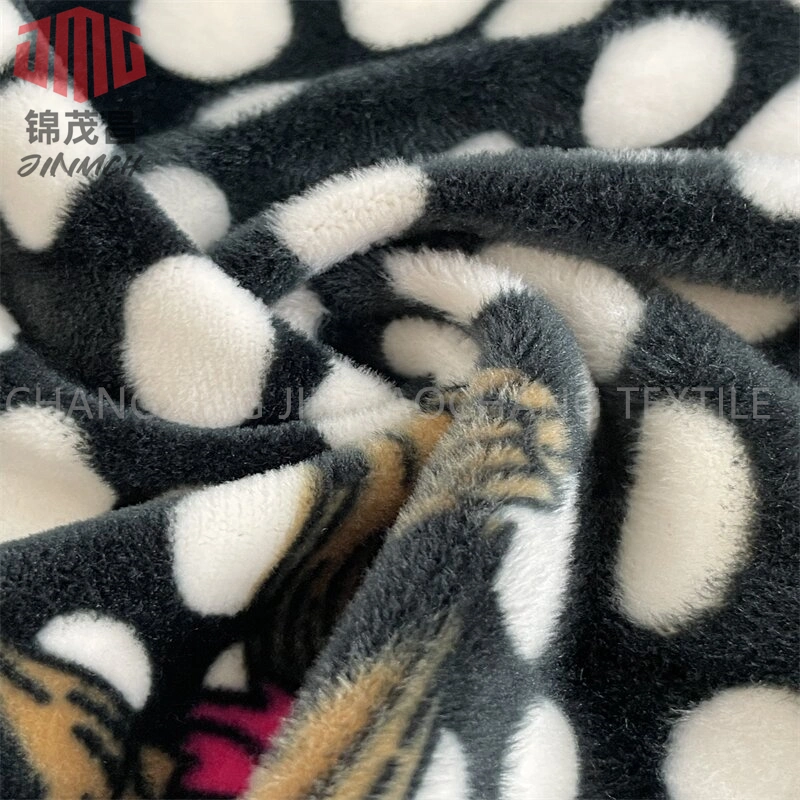 Factory Knitting Fabric 95% Polyester 5% Spandex Printed Super Soft Velboa Fabric Home Textile Pajamas Warm Winter Kids