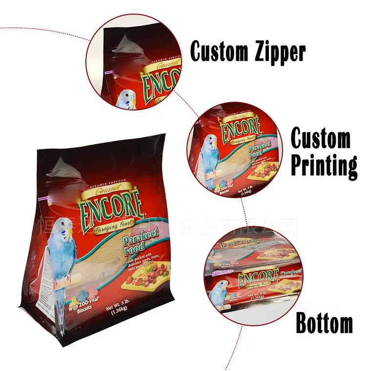 China Supplier Customized OEM Design Plastic Packaging Bag Gusset Bag Pet Food Packing Cat Dog Bird Food Packaging