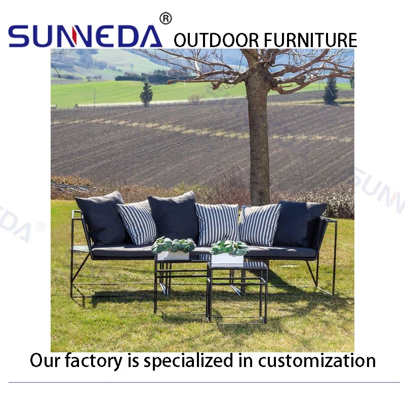 Patio Garden Modern Corner Sofa and Glass Table Aluminum Furniture