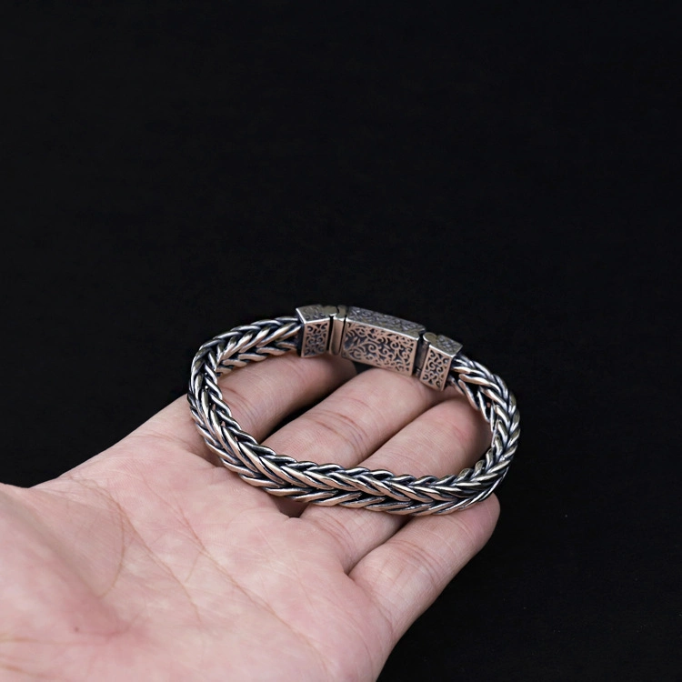 Hand-Woven Personality Domineering Thick Section Men Stainless Steel Double Franco Chain Bracelet with Extension