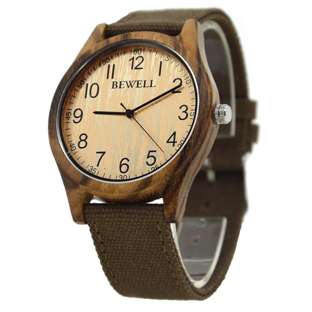 La moda de madera de cebra reloj de pulsera con correa de lona Japón movimiento de la mens Watch Reloj