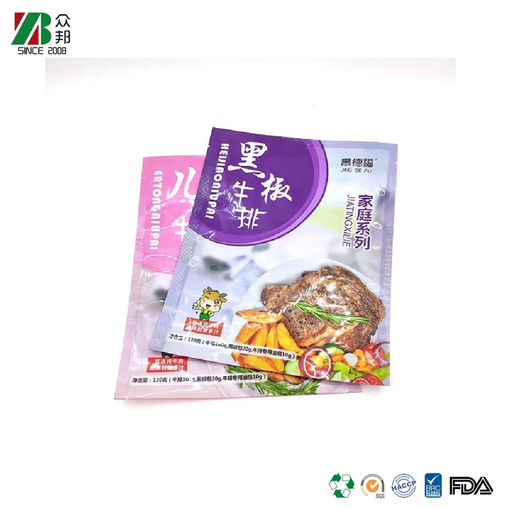 Custom plastic sea food pouch frozen foil beef food bags Steak pack