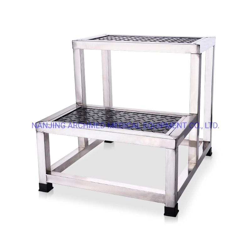 Hospital Furniture Stainless Steel Double Step Foot Step for Medical Use with Drain Hole Design