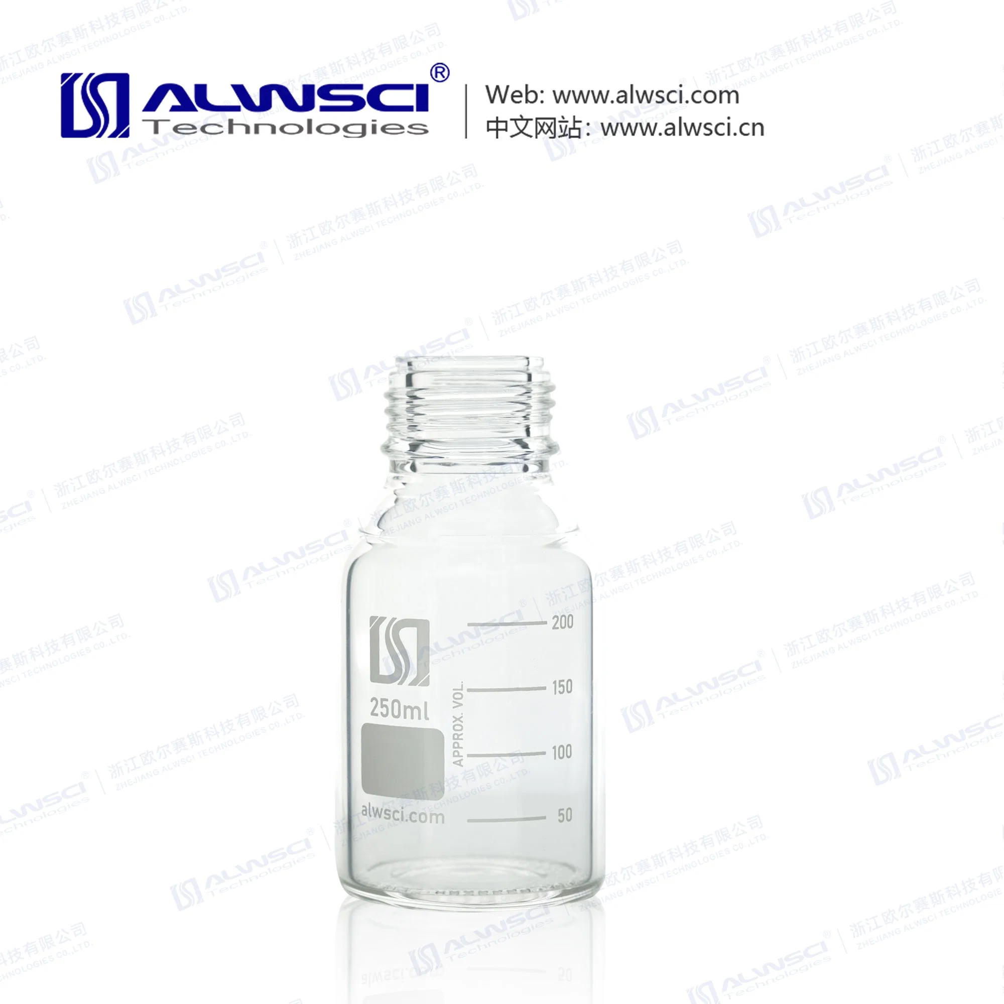 Alwsci 250ml Glass Round Media Storage Bottles with Gl45 Screw Cap, Borosilicate Glass 3.3