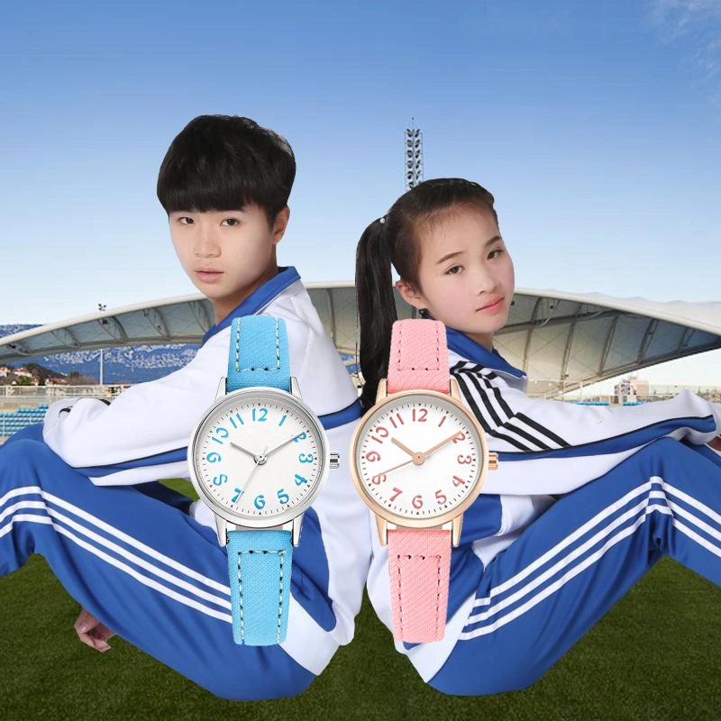 Custom Student Wrist Watch Kids Wristwatch with PU Leather Strap