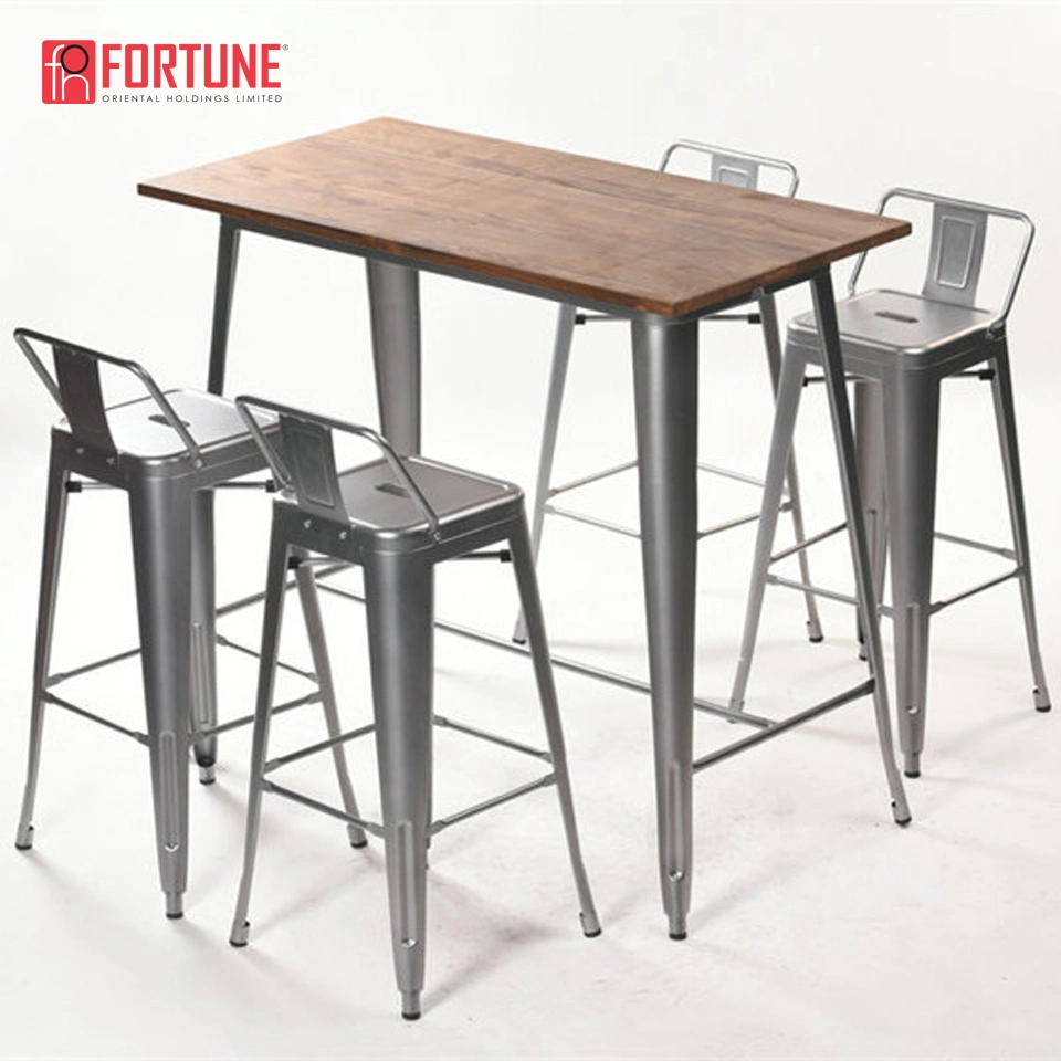 Wood Furniture Metal Frame Retro Wholesale Bistro Sets Bar Table and Chair