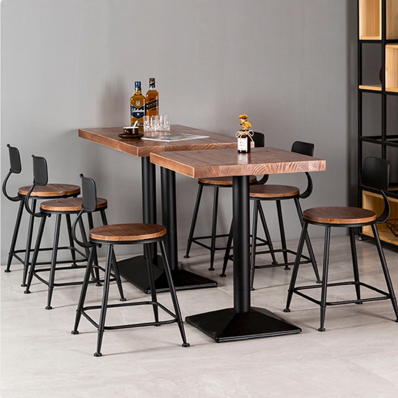 Modern Wood Cafe Restaurant Fast Food Bar Dining Furniture Industrial Style Iron Stackable Vintage Bistro Tables and Chairs Sets