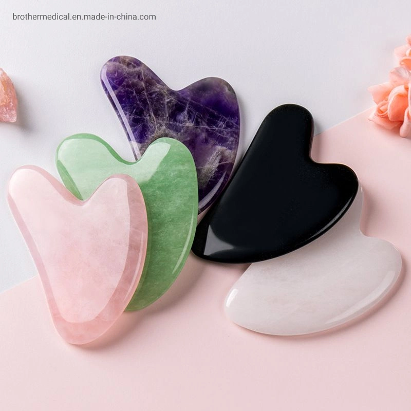 Natural Rose Quartz Amethyst Green Black White Jade Gua Sha Scraping Therapy