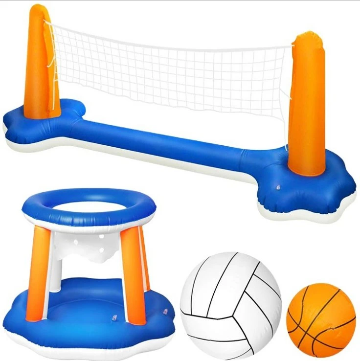 Inflatable Pool Float Set Volleyball Net and Basketball Hoops Floating Pool Swimming Game Toys