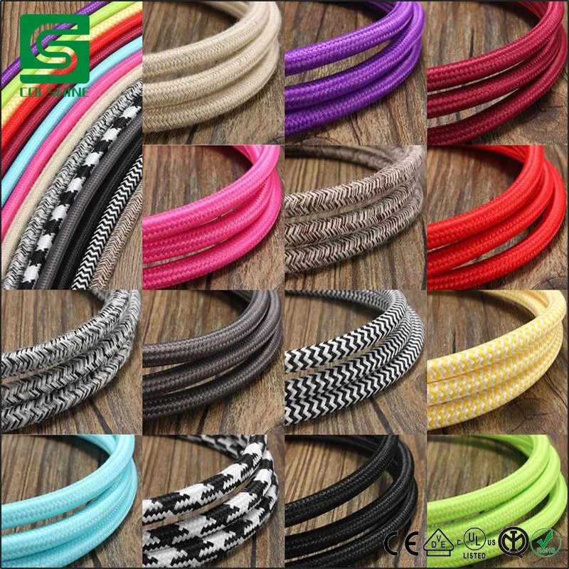 Vintage Colored DIY Twist Braided Fabric Flex Cable Wire Cord