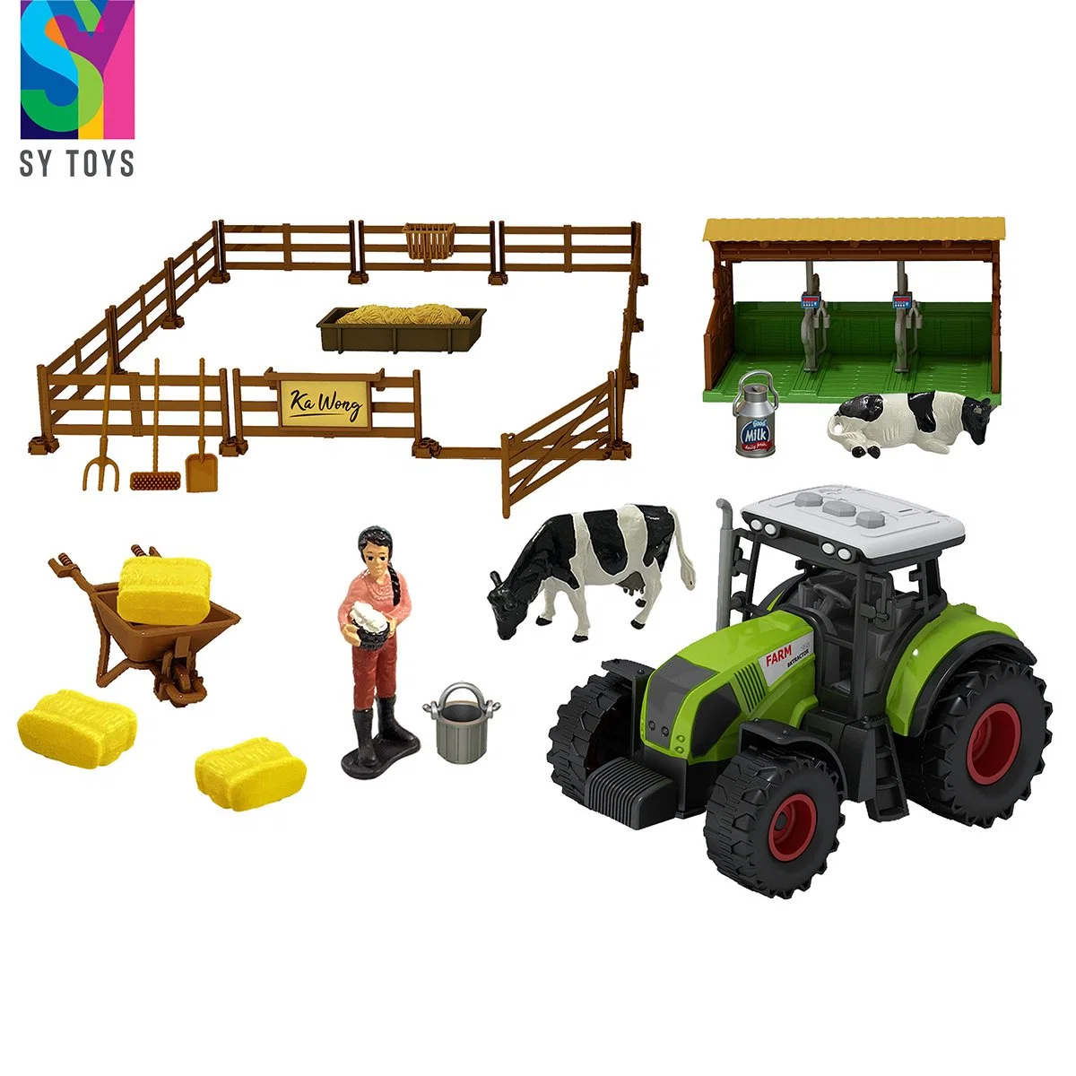 Sy Toys Pretend Play DIY Plastic Small Animal Farm House Tractor Model Toys for Kids