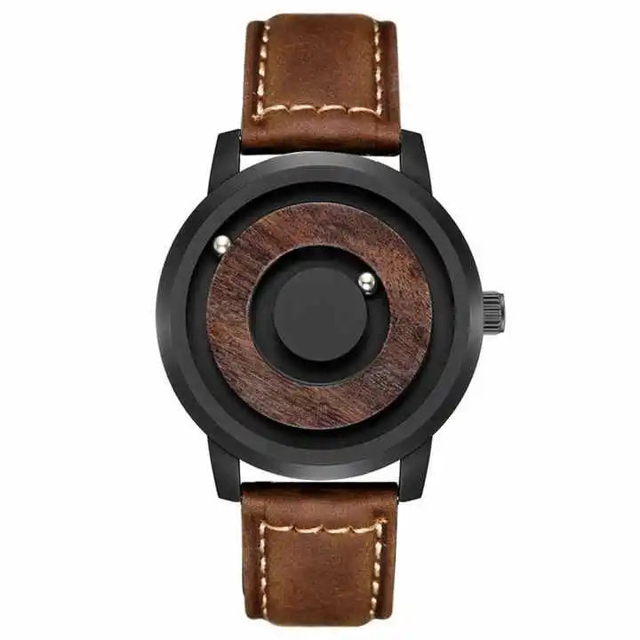 Стильный магнитный шариковый указатель из нержавеющей стали без деревянного циферблат возможность настройки Роскошные мужские часы Swiss Movement Simple