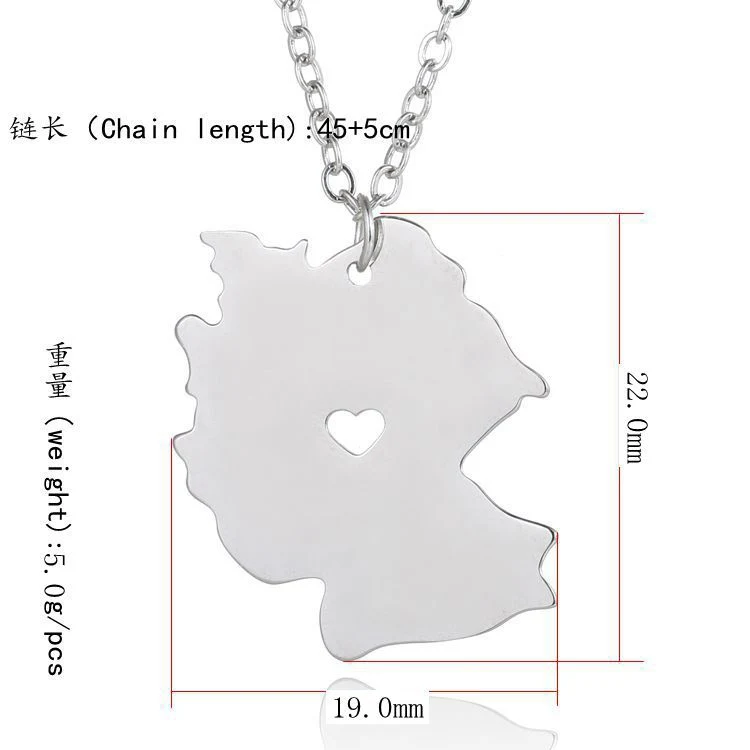 Simple Love Heart Shaped Stainless Steel Map Men Necklace