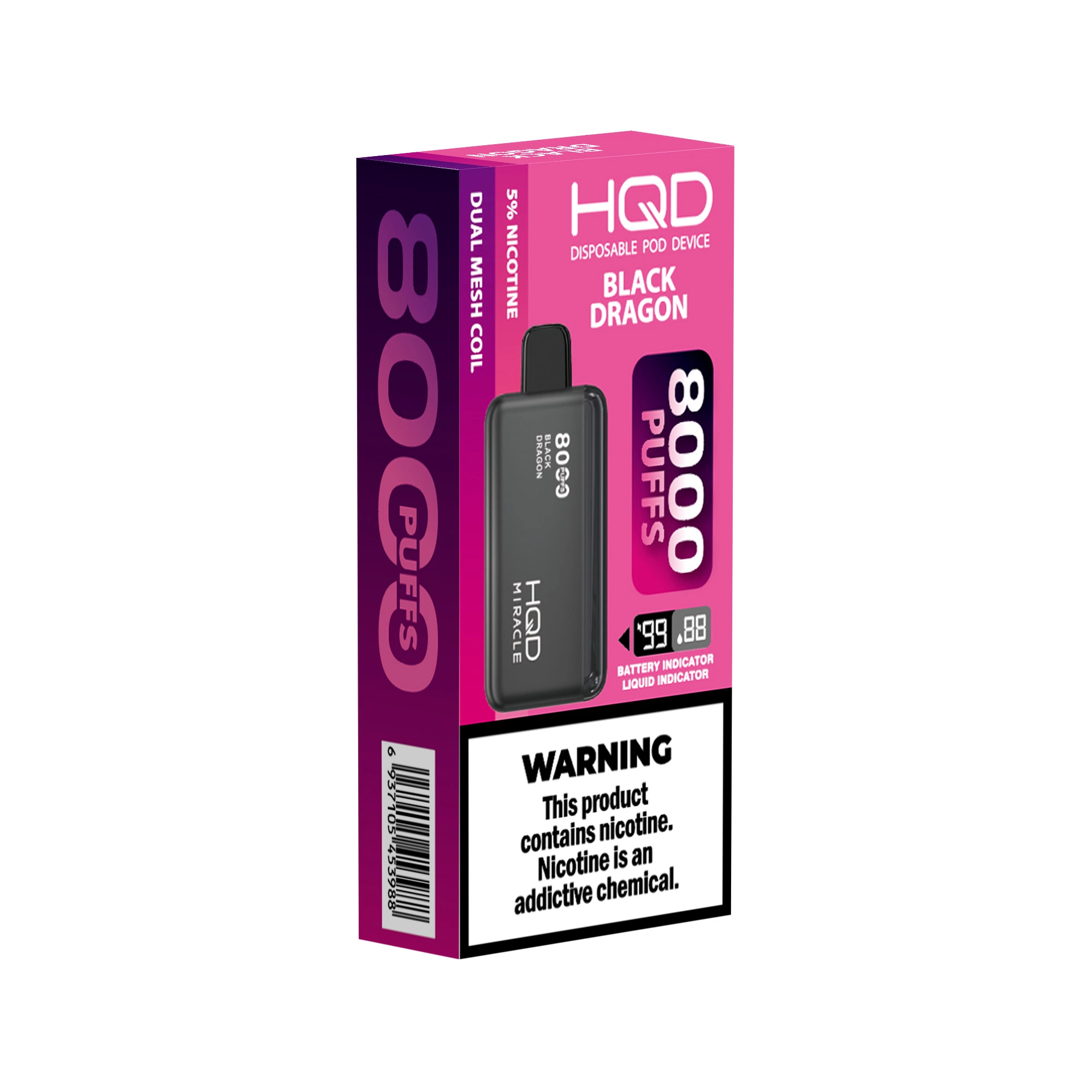 Hqd 8, 000 Puffs Disposable Vape Miracle with Indicators Black Dragon Flavor