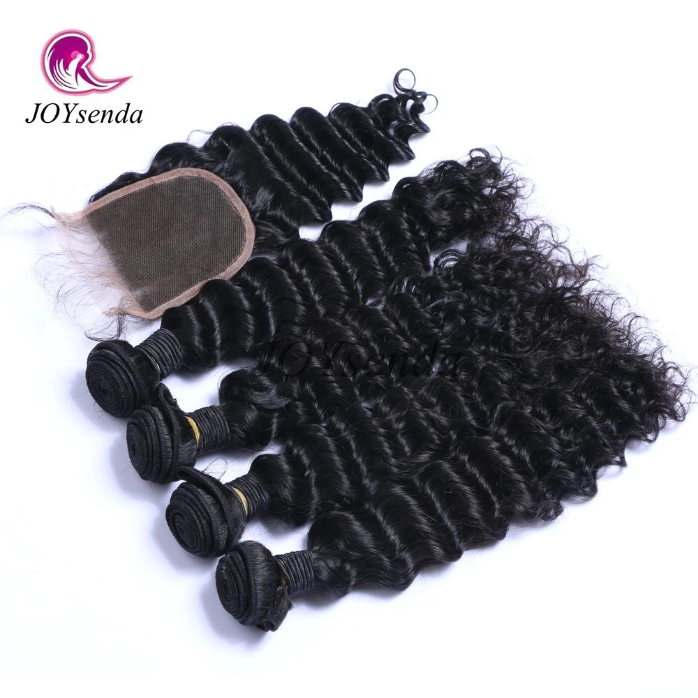 Deep Wave Mongolian Virgin Hair Weft with Lace Closure