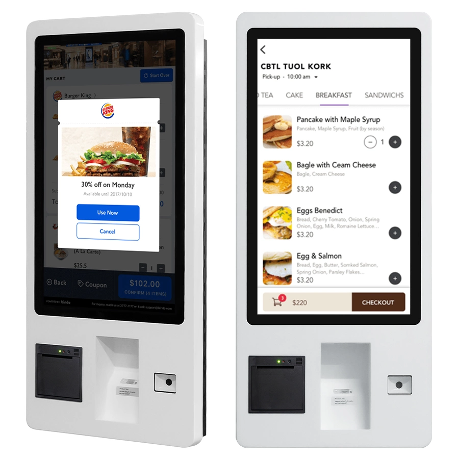 Custom POS System Built-in Ticket Printer Capacitive Touch Screen Payment Self-Ordering Kiosk for Kfc Mcdonald