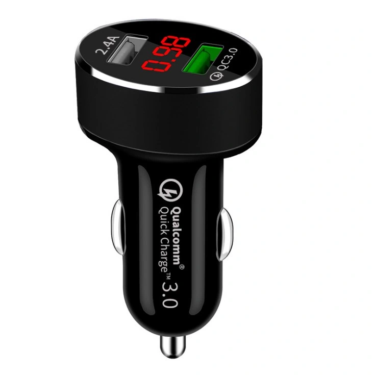 Identification intelligente QC3.0+2.4un écran LED numérique double chargeur de voiture USB