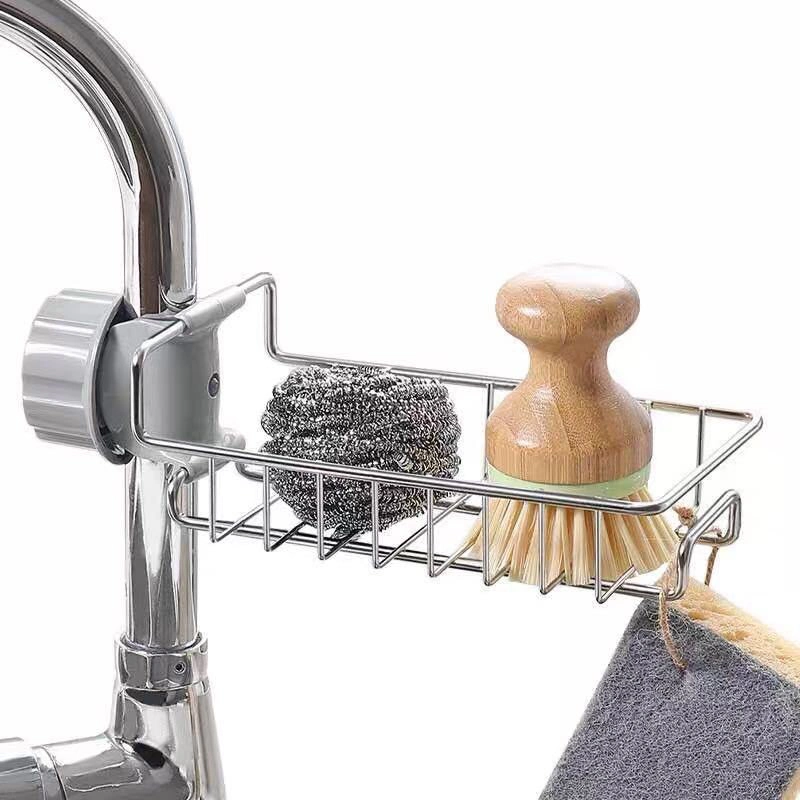 Stainless Steel Kitchen Over Faucet Hanging Soap Sponge Holder Sink Organizer for Sponge Soap Dishcloth Brush Sink Caddy