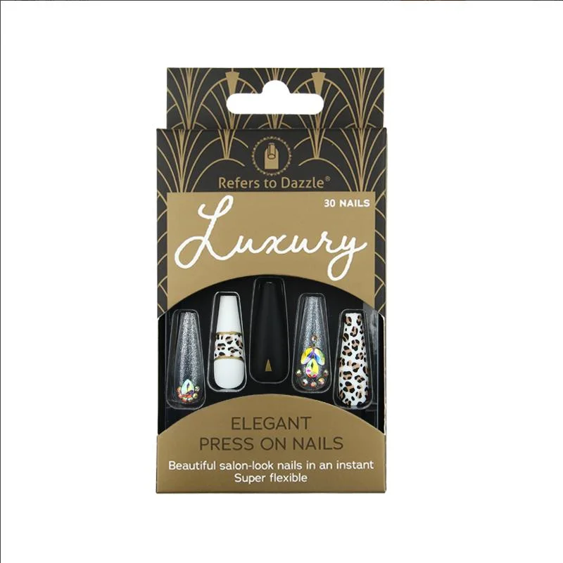 Diamond Ballet Press on Nail Sticker Classic Leopard Print Style French Tip