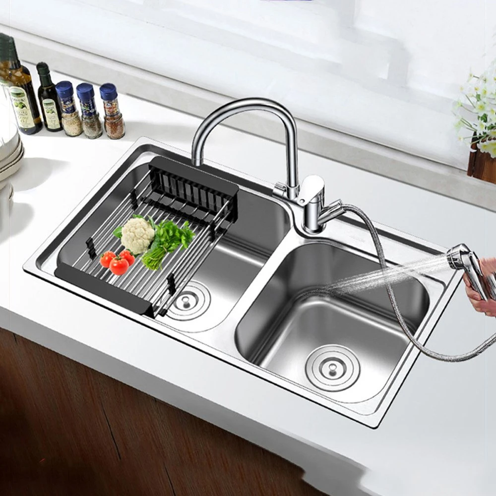 European Hot Double Bowl Stainless Steel Handmade Kitchen Sink with Accessories