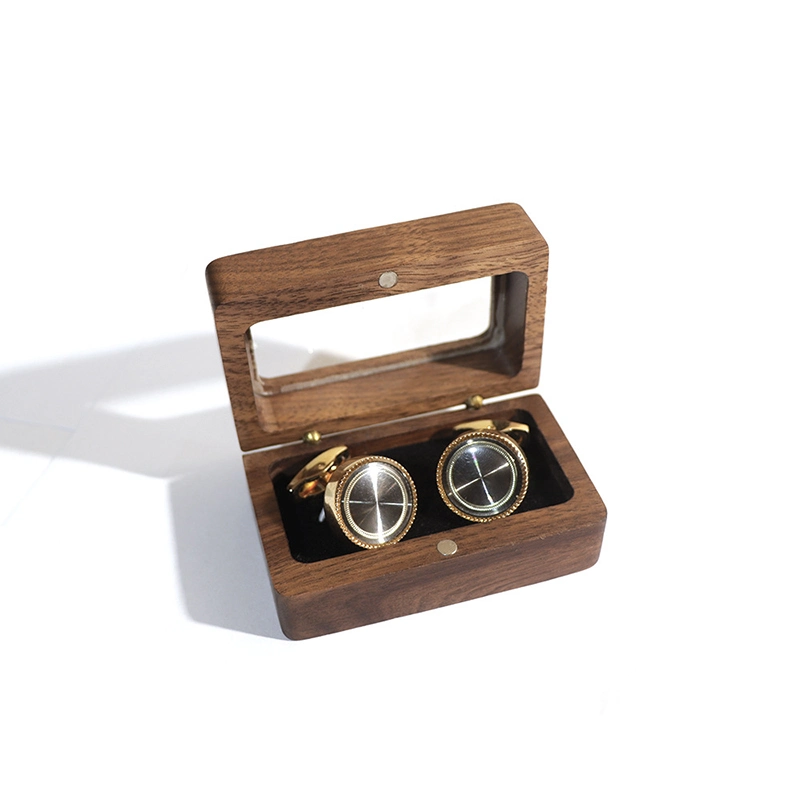 Ea254 Black Walnut Glass for Wholesale/Supplier Wood Gift Boxes Custom Earring Case Packaging Wooden Jewelry Cufflink Box