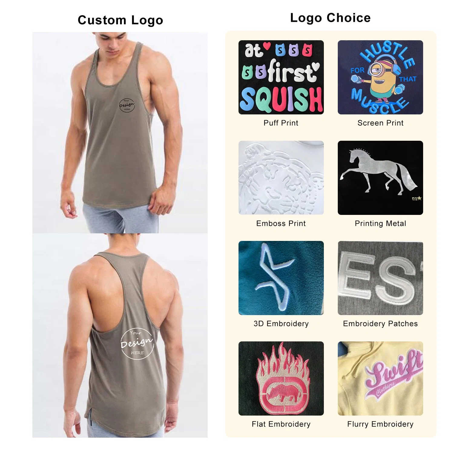 OEM Custom Logo Screen Print High Quality Fashion Cotton Men's Workout Stringer Bodybuilding Singlet Fitness Gym Tank Top for Men