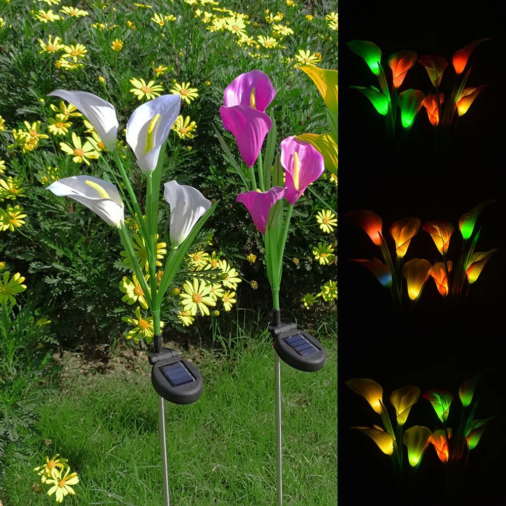 Colorful 4PCS RGB Solar Calla Lily Shape LED Flower Garden Lamp Outdoor LED Garden Decoration Lighting Waterproof Solar Garden Decorative Light