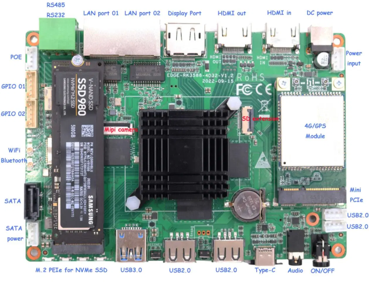 Mekotronics R58X 4G Mini PC Rk3588 Android Linux Singble Board Computer M2 Pcie HDMI Input 16+128g