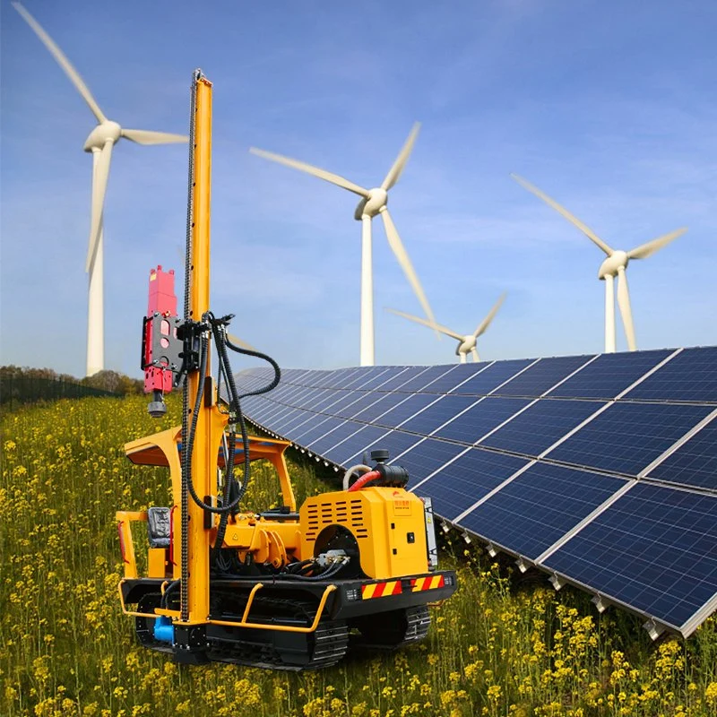 Montón conducción de la máquina de perforación de tierra de la estación de energía fotovoltaica Planta de paneles solares montón Ramming máquina vibra montón conductor