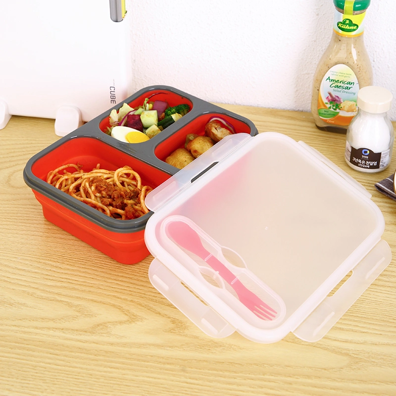 Boîte de rangement en silicone four micro-ondes congélateur vaisselle sécurité alimentaire Boîte à lunch à Bento en silicone pliable avec couvercle