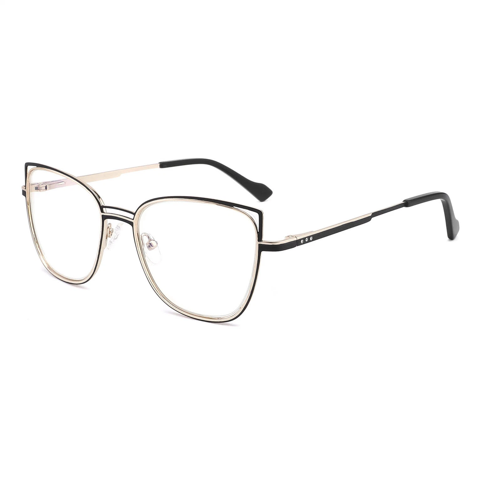 Gracieuse vente chaude pour femmes Monture optique transparente à barre supérieure bicolore en métal à œil de chat distinctif.