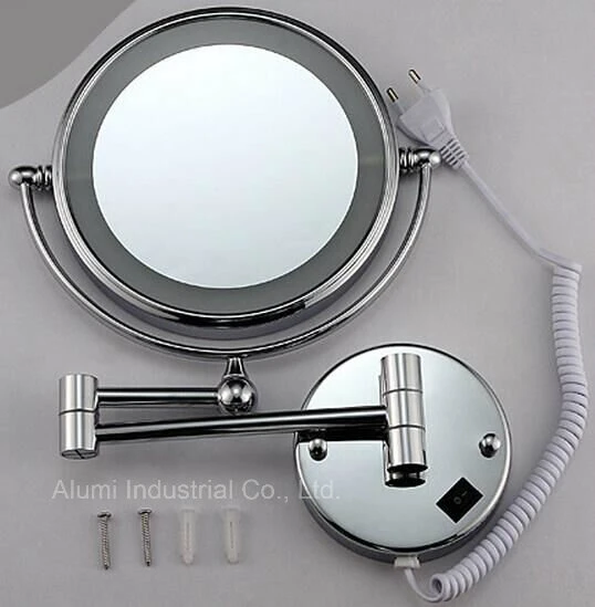 Miroir de salle de bain à LED monté sur mur pour maquillage avec grossissement.