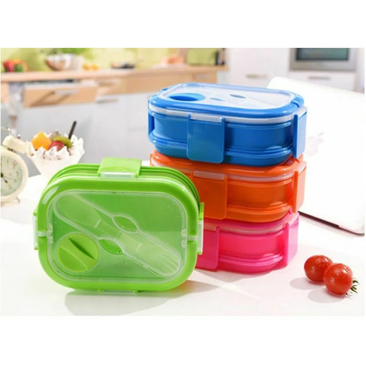 Conteneur de stockage alimentaire pliable en silicone de micro-ondes pliage Double-Deck Boîte à lunch