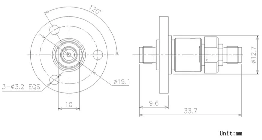 26,5GHz de frecuencia amplia gama de anillo deslizante de RF/Junta rotativa con 50 Ohmios de impedancia y peso ligero